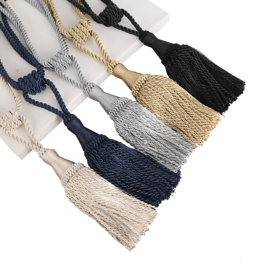 HedongHexi 2 Pack Gold Curtain Tassel Tibacks, Modern Rope Window Curtain Ties Backs for Draperies, Outdoor Elegant Decorative Curtain Holdbacks