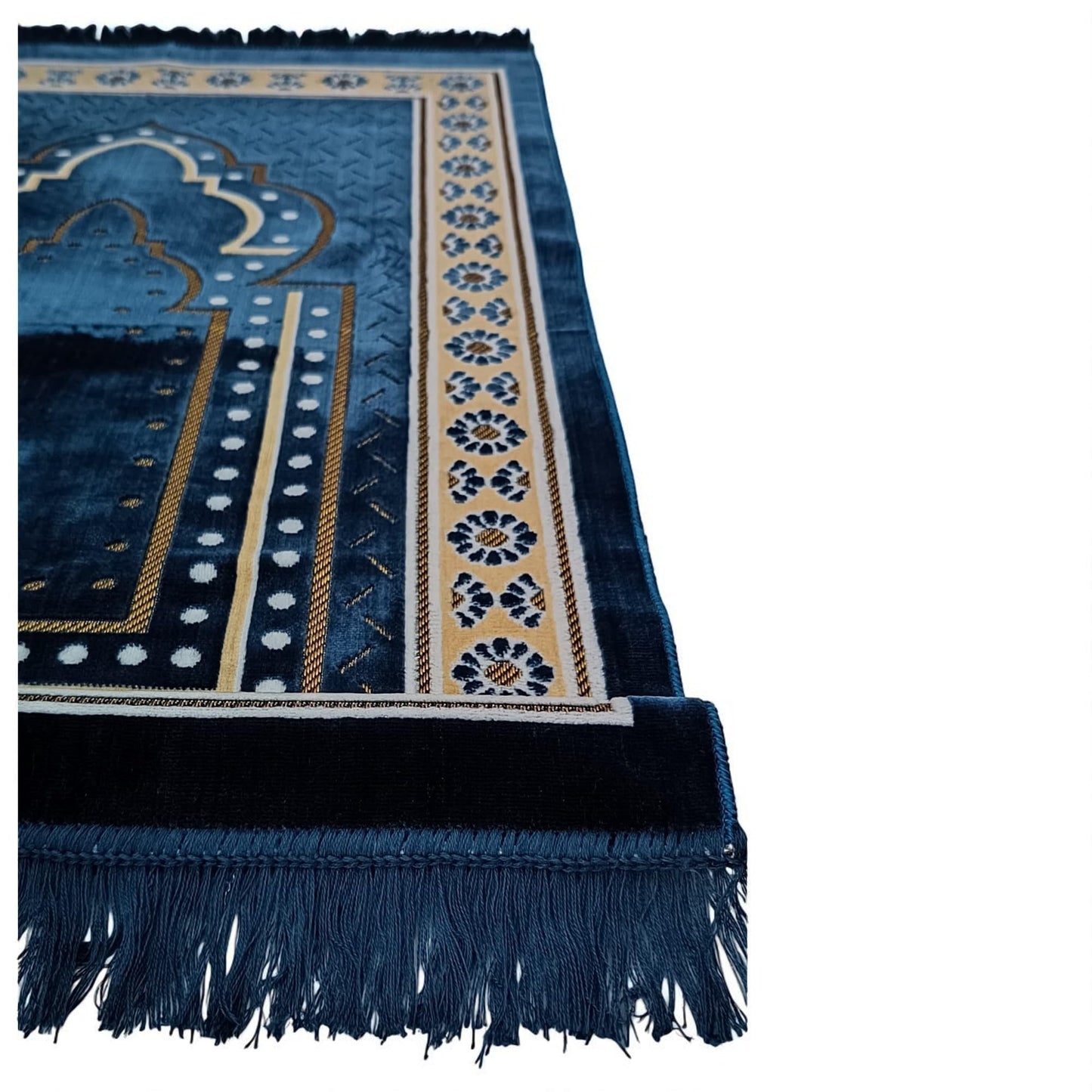 Prayer Mat Rug for Muslim Men, Women or Kids, Portable Praying Mat and Prayer Beads Sets for Islamic Gifts – Muslim Prayer Rug For Ramadan, Umrah, Hajj - Turkish Rug for Meditation and Worship (BLUE)