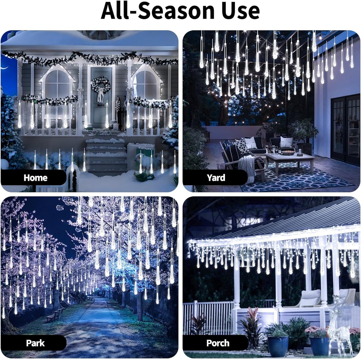 Solar Meteor Shower Lights, Solar Christmas Lights 16 Tubes 384 LEDs (Equivalent to 2 Sets of 8-Tube), Outdoor Waterproof Icicle String Light, LED Rain Drop Light for Tree Garden Decor (Cool White)
