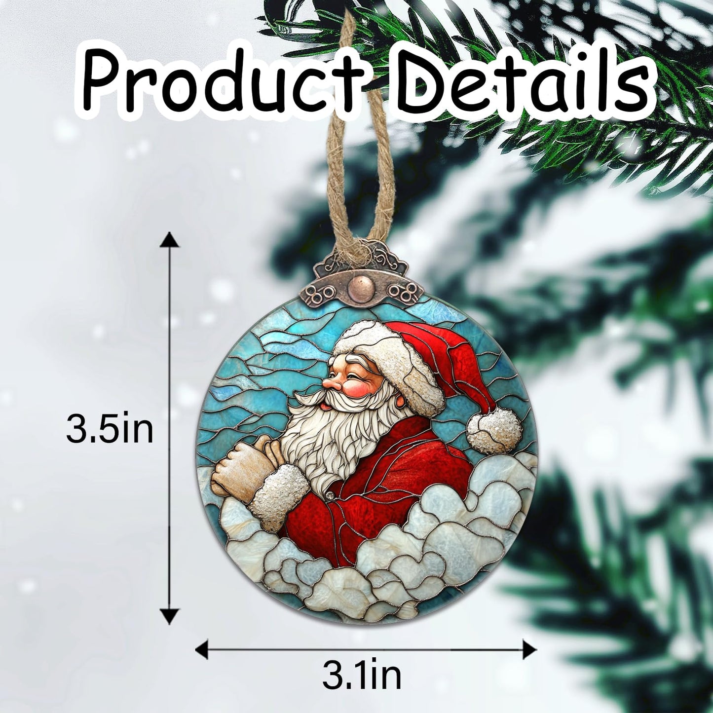 AMDERVEN Stained Glass Christmas Decorations, Kind Santa Claus Suncatcher for Window Christmas Tree Hanging Ornaments Blue and White Sun Catcher Xmas Decor Gifts for Women Men Mom Nana Friend