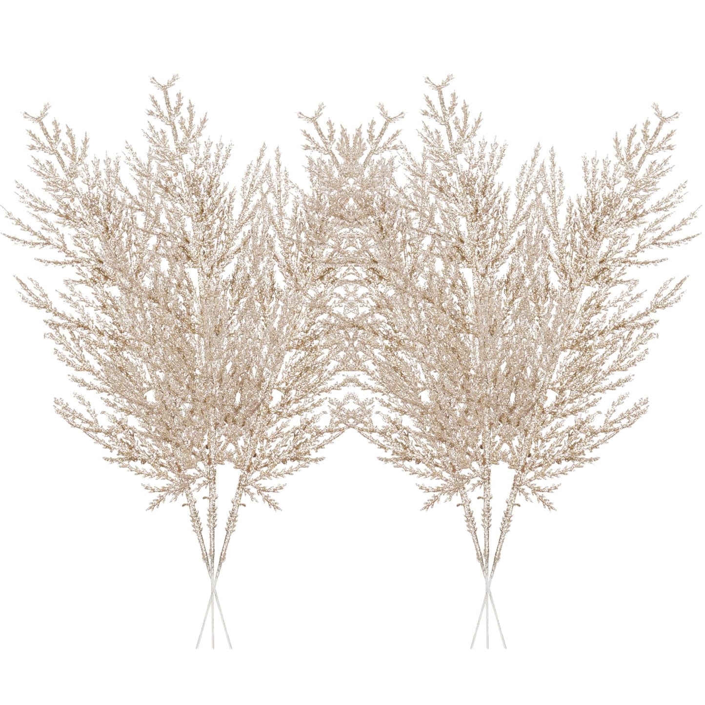Christmas Glitter Stems 24pcs Artificial Pine Tree Picks for Christmas Tree Ornaments fillers, DIY Xmas Wreath, Crafts, Garland, Holiday, Party, Wedding and Home Decoration (Champagne Gold)