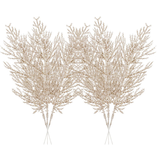 Christmas Glitter Stems 24pcs Artificial Pine Tree Picks for Christmas Tree Ornaments fillers, DIY Xmas Wreath, Crafts, Garland, Holiday, Party, Wedding and Home Decoration (Champagne Gold)