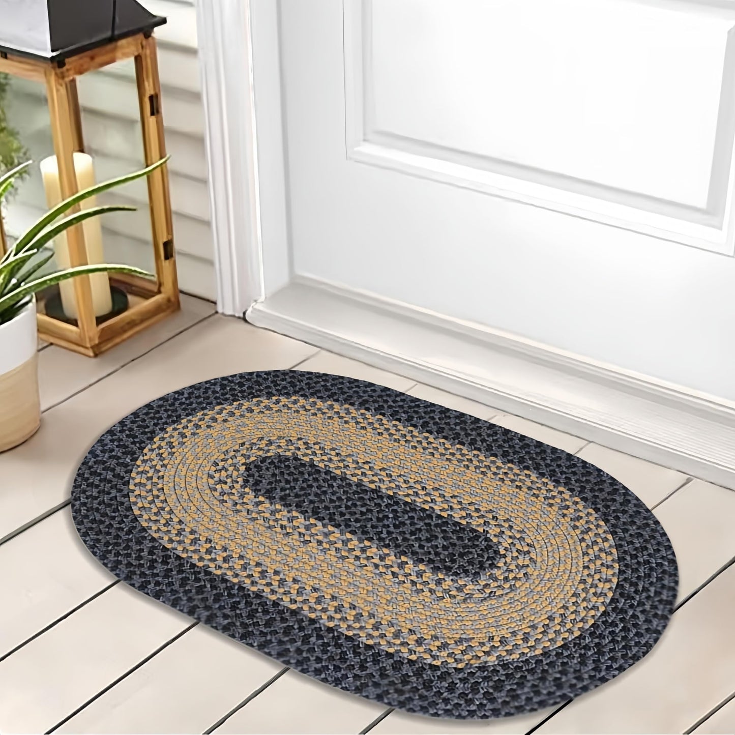 RCTJHOME 2x3 Oval Braided Entryway Rug, Farmhouse Kitchen and Floor Mat for Indoor/Outdoor Use, Door Mat with Anti-Slip Pads for High Traffic Areas, Rope Rug Without Rubber, Brown with Black