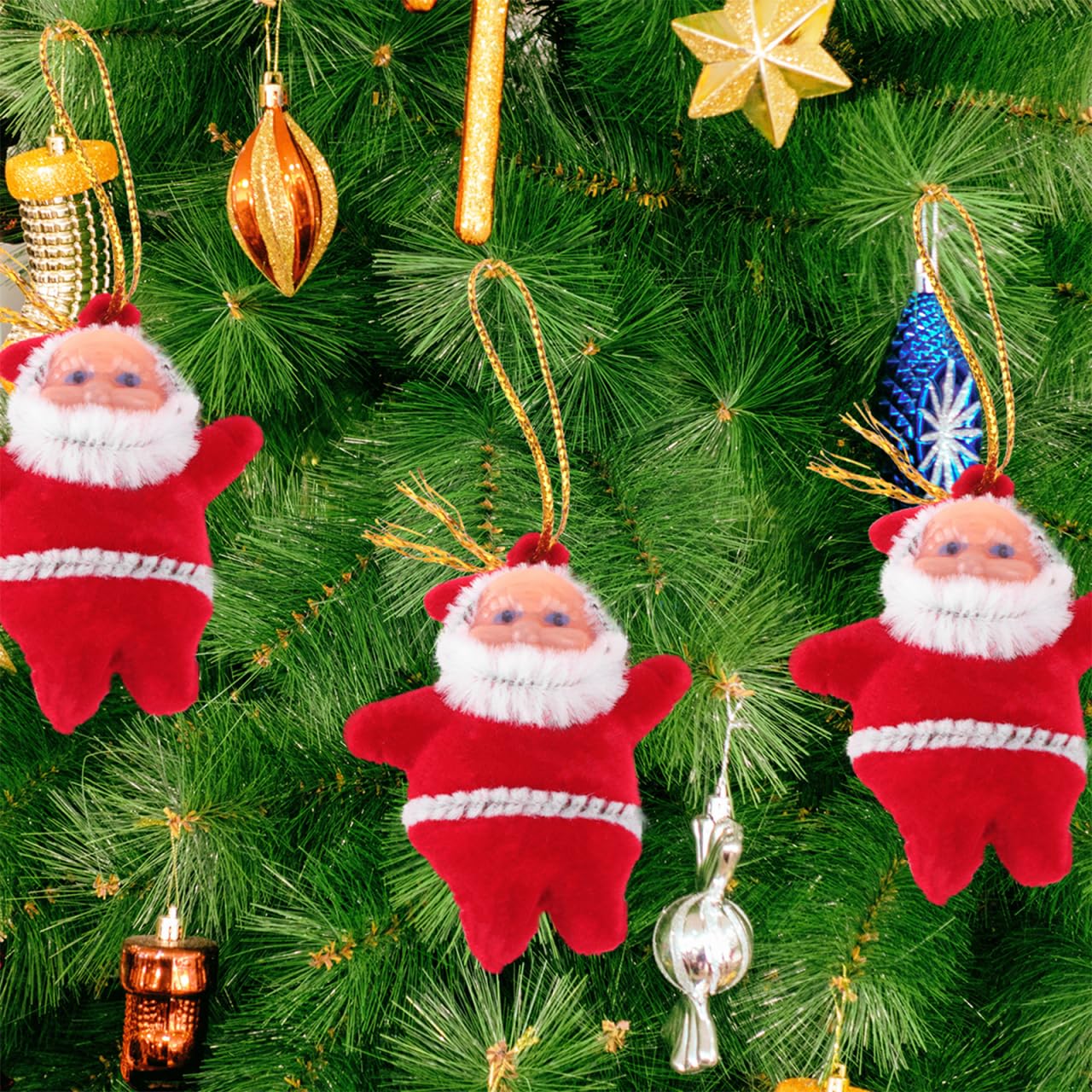 Garneck 20pcs Mini Santa Claus Ornaments Miniature Plush Christmas Tree Hanging Decorations Xmas Tree Pendants for Holiday Party Home Decor