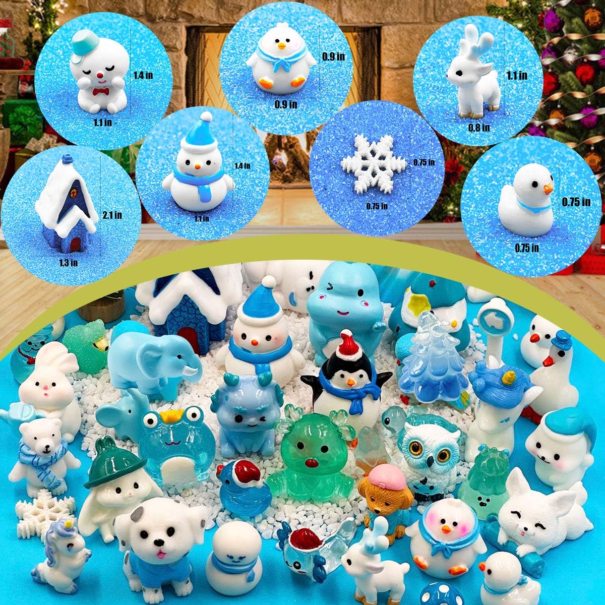 Suartus Christmas Miniature Figurines - 46 Winter Mini Resin Animal Figurines Tiny Christmas Figures Model Statue Ornaments for Xmas Fairy Garden Moss Landscape Potted Plant Snow Globes Home Decor