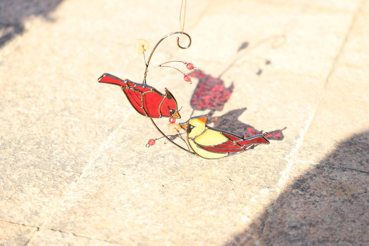 Handmade Cardinal Stained Glass Suncatchers Window Hanging Ornament for Christmas,Memorial Gifts for Women,Red Birds Sun Catcher Decora,Bird Lover Gifts,Real Glass Unique Design