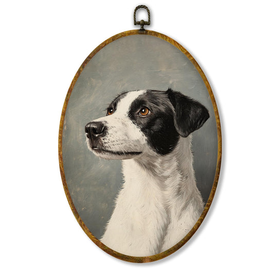 Hiuwevt Vintage Dog Oval Wall Art Decor, Antique Dog Gifts Framed Canvas Prints, Rustic Retro Puppy Oval Wall Hanging Decor for Home Gallery Decorations, 8.6x11.4 Inches