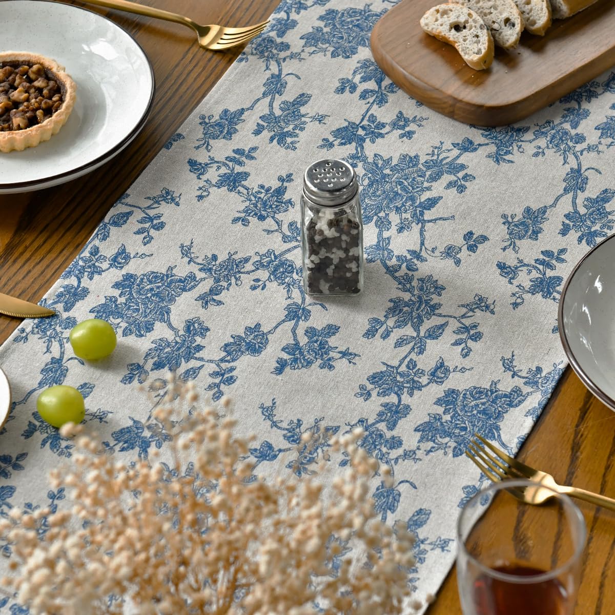 Artoid Mode Monochrome Sketch Branch Toile Textures Chinoiserie Cotton Dark Grey Table Runner, Seasonal Spring Summer Kitchen Dining Table Decoration for Home Party Decor 13x48 Inch