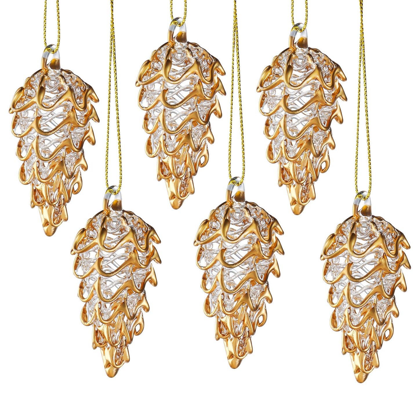 Spun Glass Pine Cone Christmas Ornaments for Tree, Crystal Pinecone Ornament Bulk for Christmas Tree, 2025 Blown Glass Home Decor Xmas Gift, Set of 6 Winter Decor