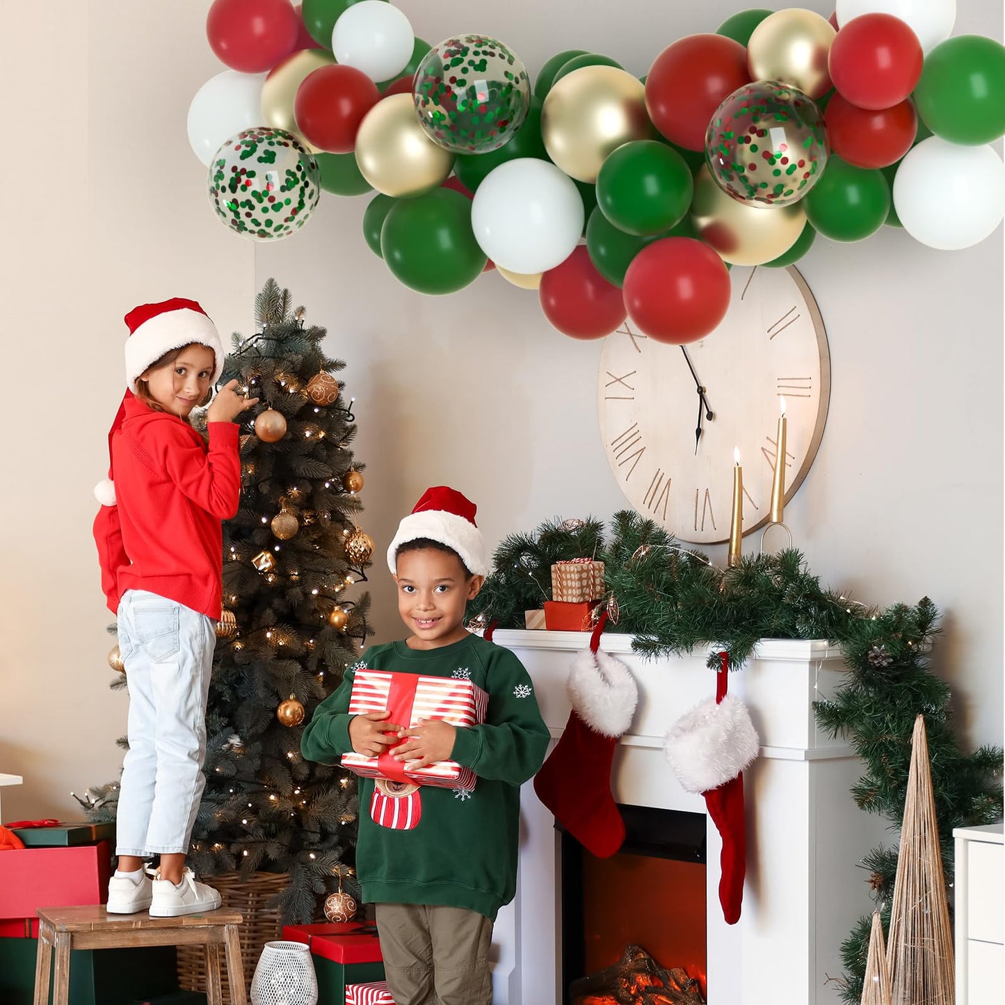 NACHLYNN 60 Pack Red and Green Christmas Confetti Latex Balloons 12 Inches for Christmas Birthday Baby Shower Party Decorations