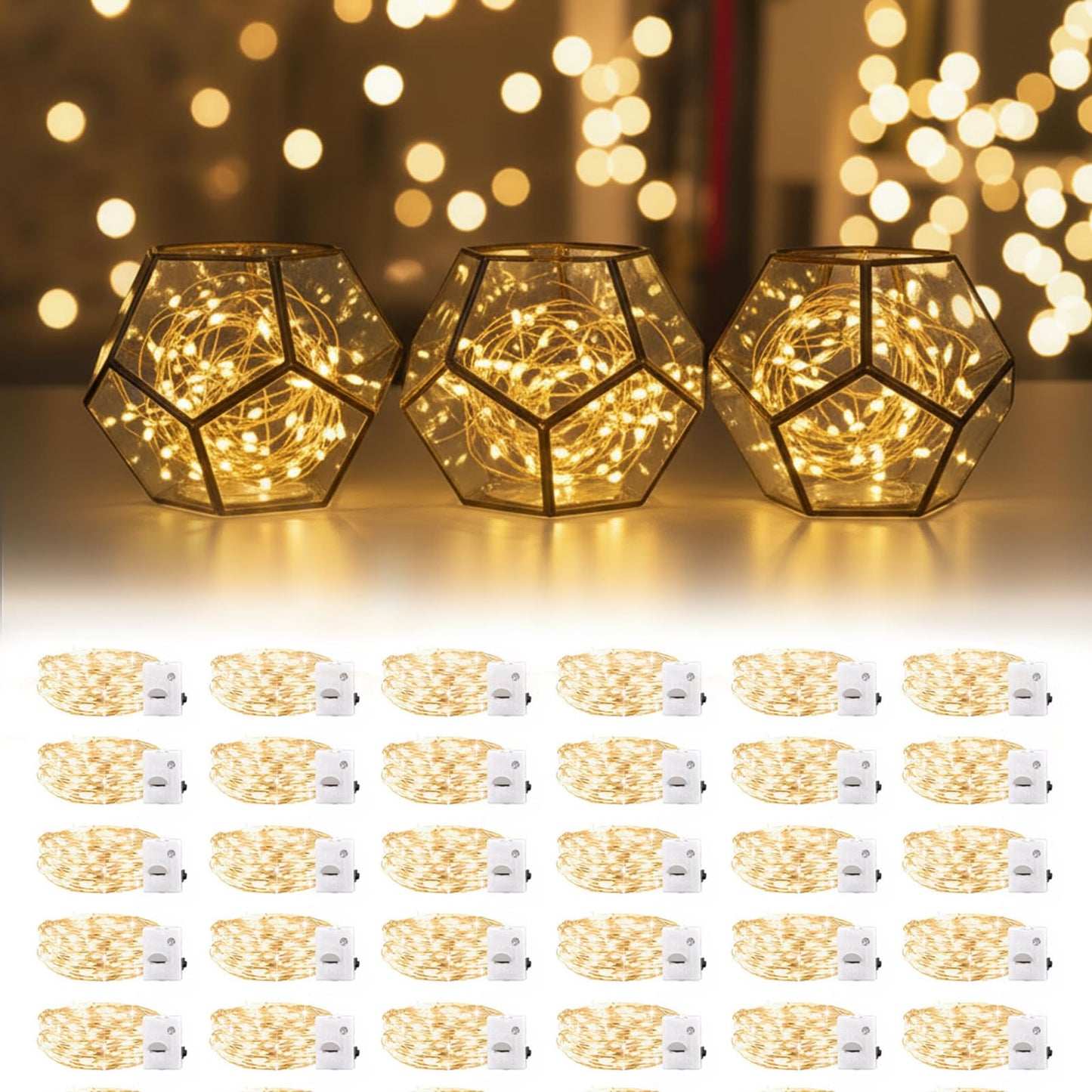 DomeStar 30Pack Fairy Lights Battery Operated, 7Ft 20 LED Waterproof String Lights Wire Firefly Starry Moon Light for DIY Mason Jars Party Centerpiece Table Valentine's Day Decorations Tree Ornament
