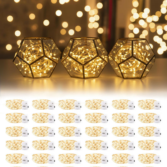 DomeStar 30Pack Fairy Lights Battery Operated, 7Ft 20 LED Waterproof String Lights Wire Firefly Starry Moon Light for DIY Mason Jars Party Centerpiece Table Valentine's Day Decorations Tree Ornament