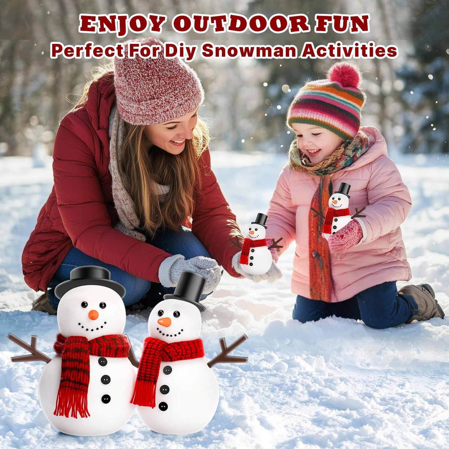 Outivity 300 Pcs Snowman Crafts DIY Kits for Winter Kids, Classroom & Group Craft Supplies, Includes 30 Mini Black Top Hats, 180 Snowman Craft Buttons, 30 Carrot Noses and 60 Hands