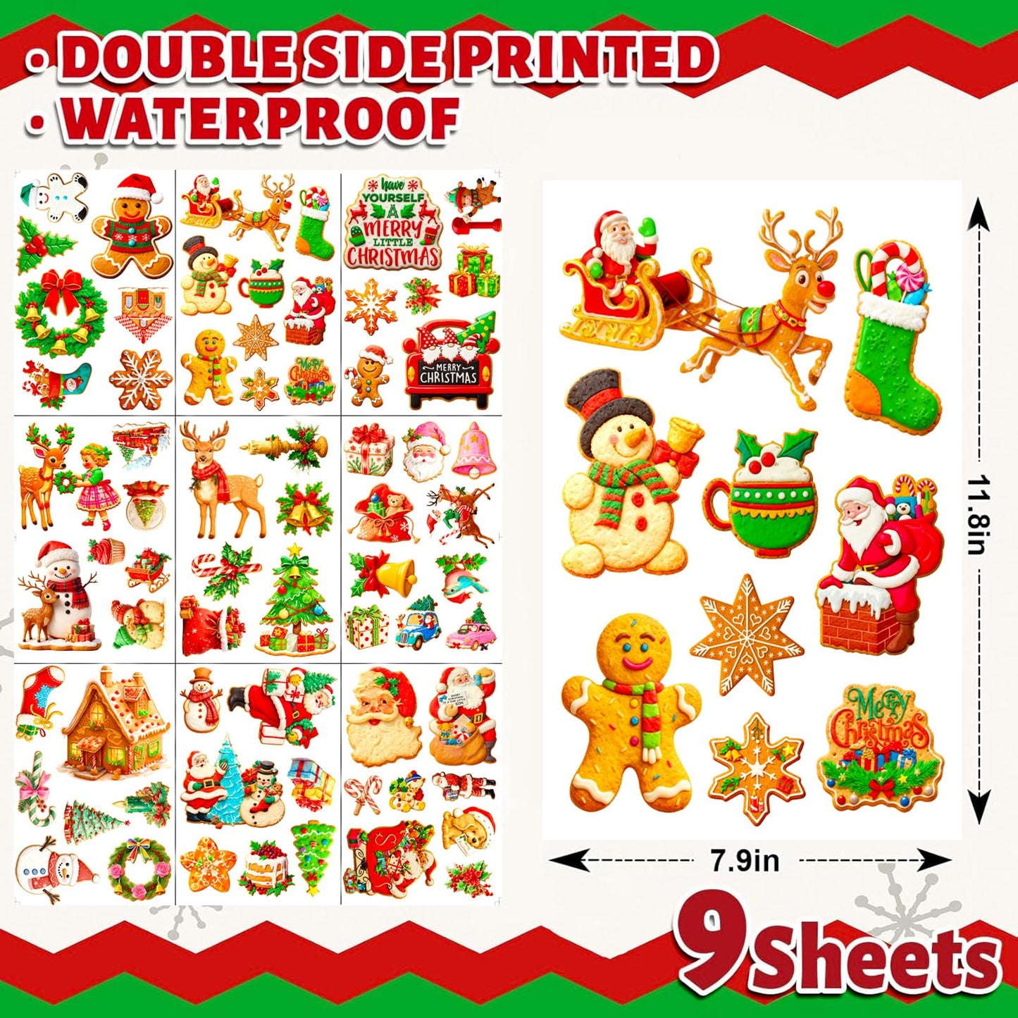 Christmas Window Clings,9 Sheets Christmas Party Window Clings Decoration, Decals for Glass Windom Indoor and Outdoor Home Decor, Santa Claus,Snowman
