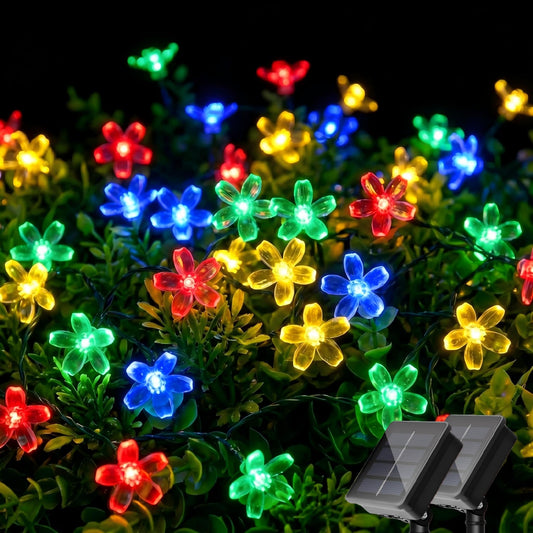 ITICdecor 2 Pack 50 LED Solar String Lights Outdoor Waterproof Flower Solar Lights for Garden Yard Fence Patio Christmas Tree Wedding Party Decor(Multicolor)