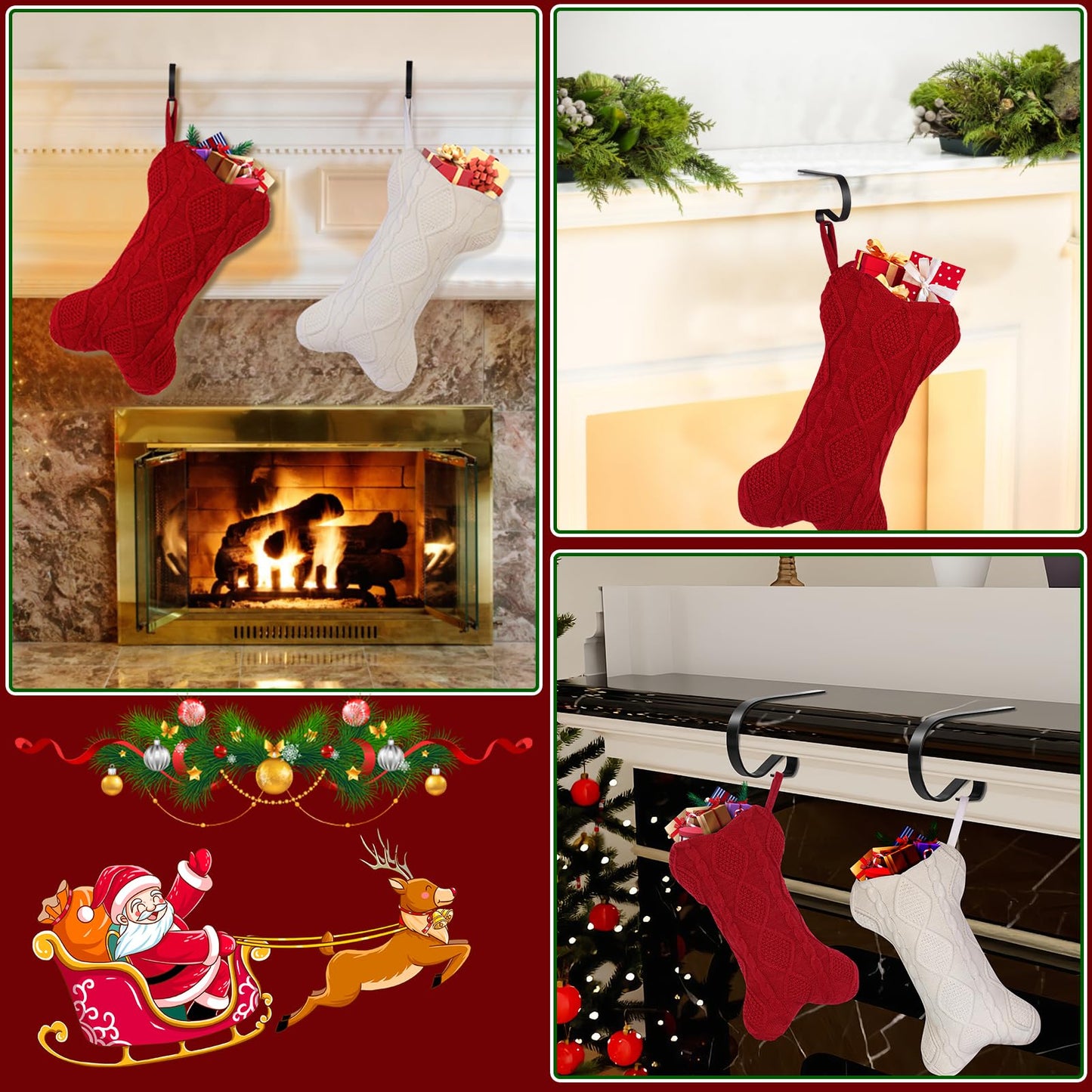 fotwen Christmas Stocking Holders with Scratch Protection for Fireplace Mantle, 5 Pack Christmas Stocking Holder for Christmas Stockings Filled with Gifts, Christmas Decoration Supplies (Black)