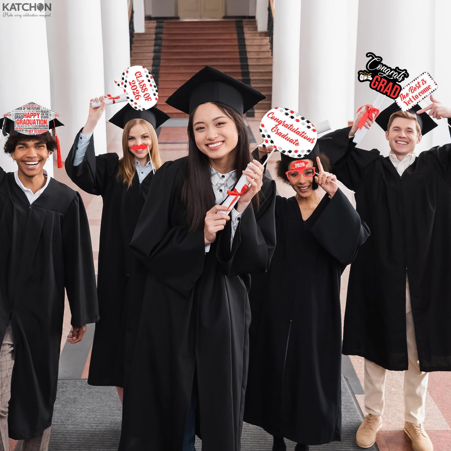 Graduation Decorations 2026 | Red Graduation Photo Props - Pack of 23 | Photo Props for Red & Black | Graduation Props for Congrats Grad Decorations | Class of 2026 Decorations, KatchOn