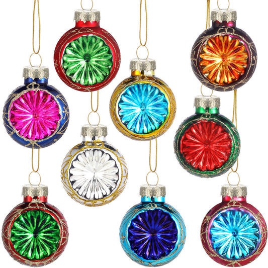 Realspring 9 Pcs Glass Multicolored Ornament Christmas Tree Reflector Ornament Vintage Christmas Decorative Retro Hanging Ornaments for Xmas Holiday Party Decoration(Classic,45mm)