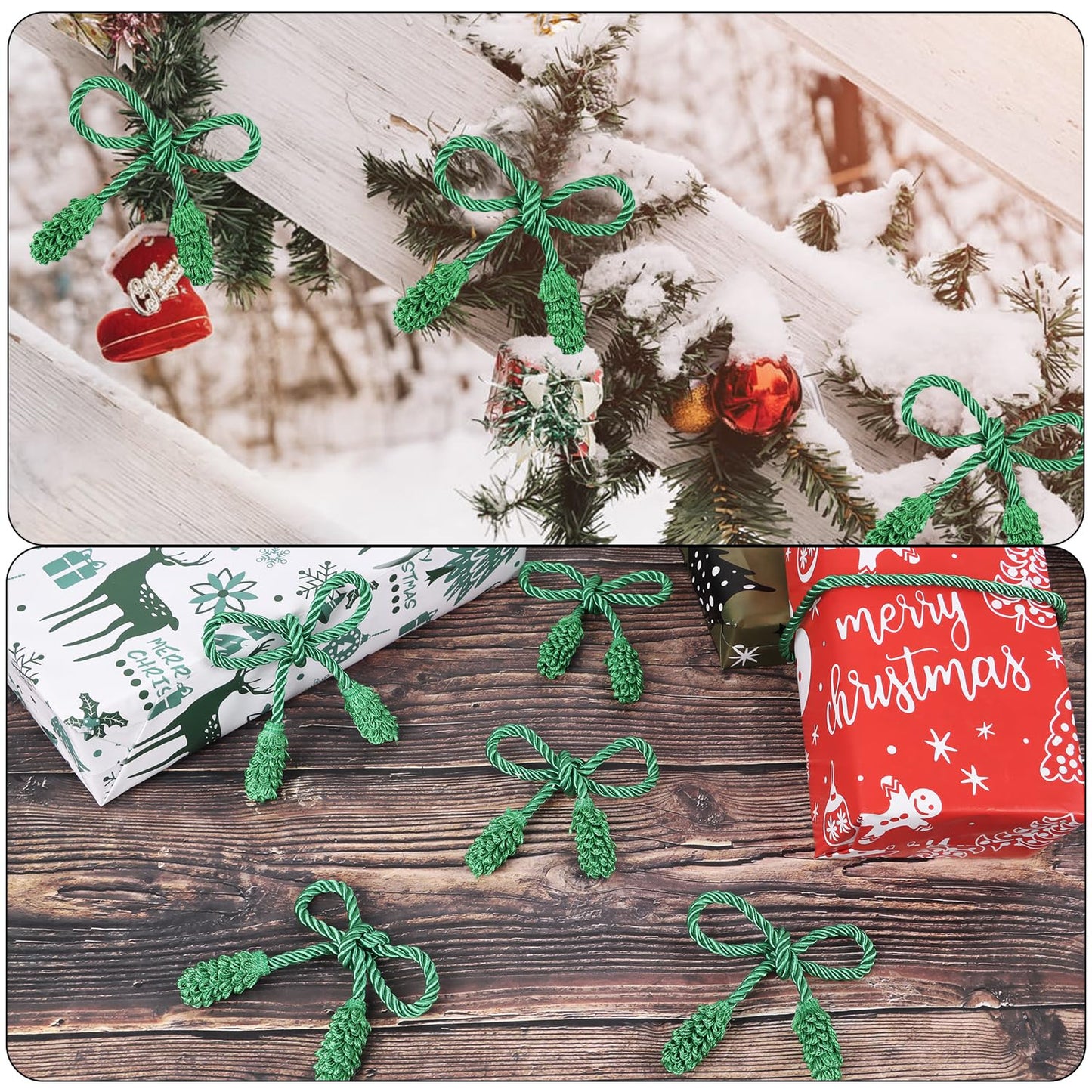 DIYASY Christmas Garland Ties, 12 Pcs Green Banister Ties Decorative Twist Tie for Stairs Reusable & Flexible Railing Wraps Xmas Home Decorations