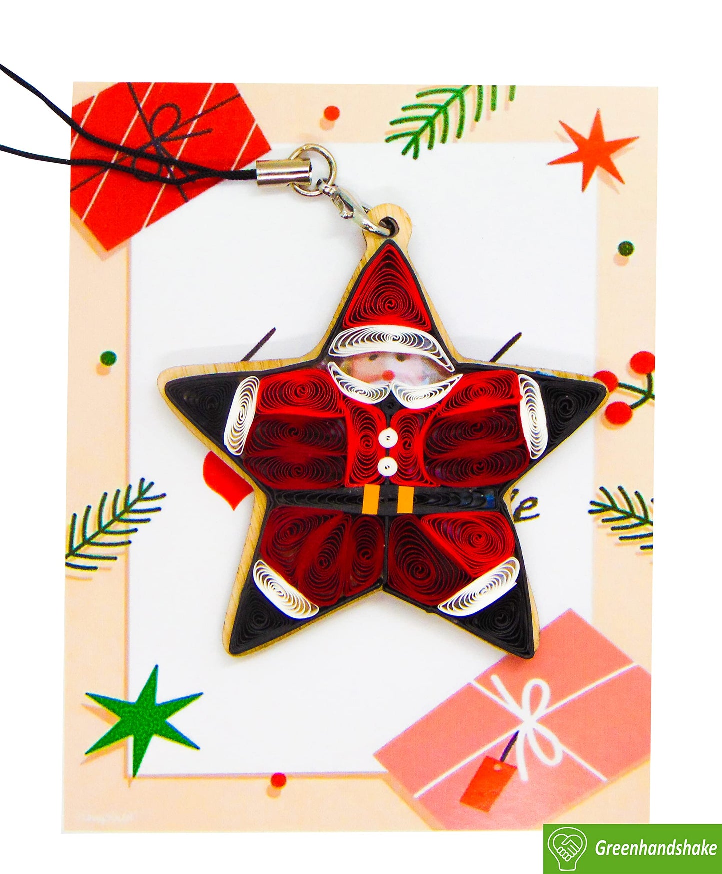 Star Shaped Santa, Home Decorations Holiday Decor, Handmade Ornament, quilled Ornament, Handbag Backpack Bag Purse Mobile Phone Car Hanging Decorations by GREENHANDSHAKE