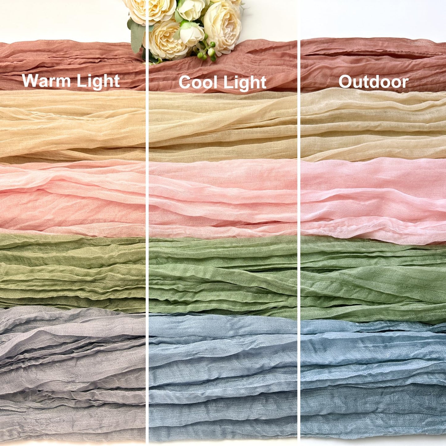 Booque Valley 3 Pack Sage Green Cheesecloth Table Runner 10ft Super Soft Boho Wrinkled Gauze Sheer Cloth for Baby Shower Baptism Birthday Party Wedding Centerpiece Table Decoration, 35x120 Inch