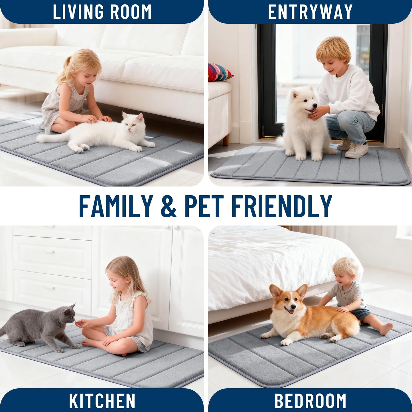 OLANLY Memory Foam Bath Mat 30x20, Super Soft Absorbent Bathroom Rugs, Quick Dry, Machine Washable Shower Floor Rugs, Bathmat Carpet, Bathroom Home Decor Accessories, Grey