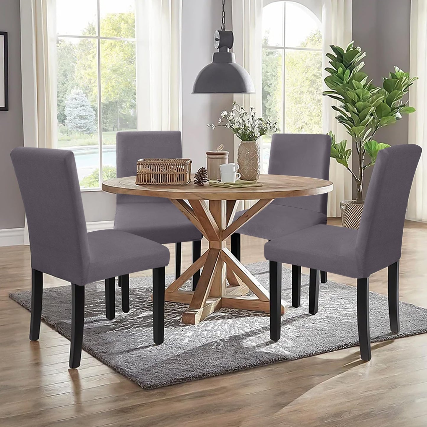Sufdari Dining Chair Covers,Kitchen Cover,Parsons Slipcover,Spandex Protectors for Room Stretch Chairs Cover Set of 4 -Gray