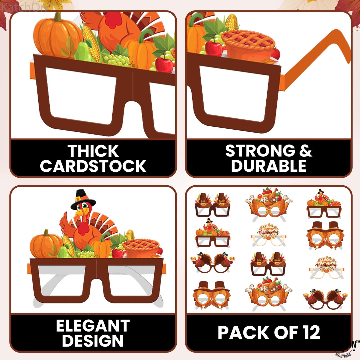 KatchOn, Happy Thanksgiving Glasses - Pack of 12 | Fall Thanksgiving Party Favors for Thanksgiving Party Decorations | Turkey Glasses, Thanksgiving Photo Booth Props | Thanksgiving Decorations