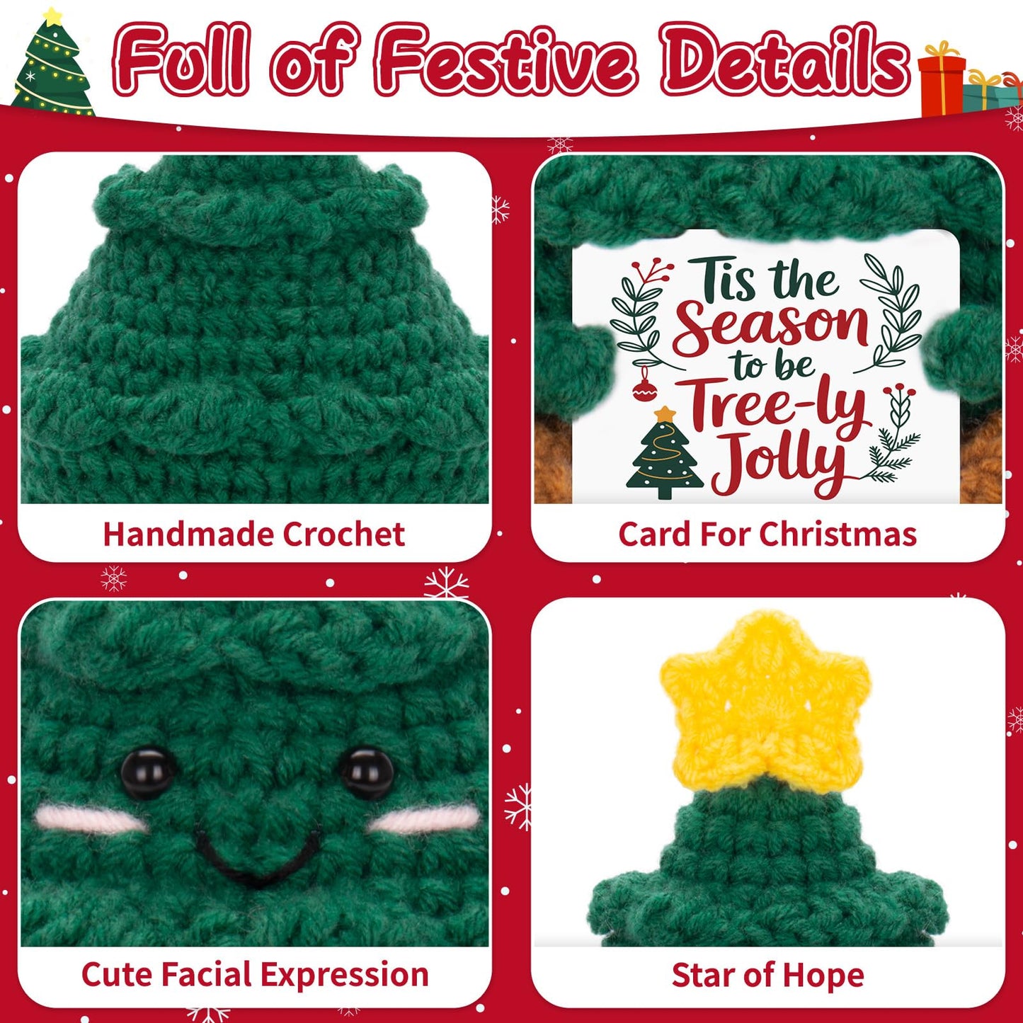 FunisFun Christmas Positive Crochet Doll - Funny Handmade Crochet Christmas Tree, Festive Gift for Christmas Decor Secret Santa Gag Gift