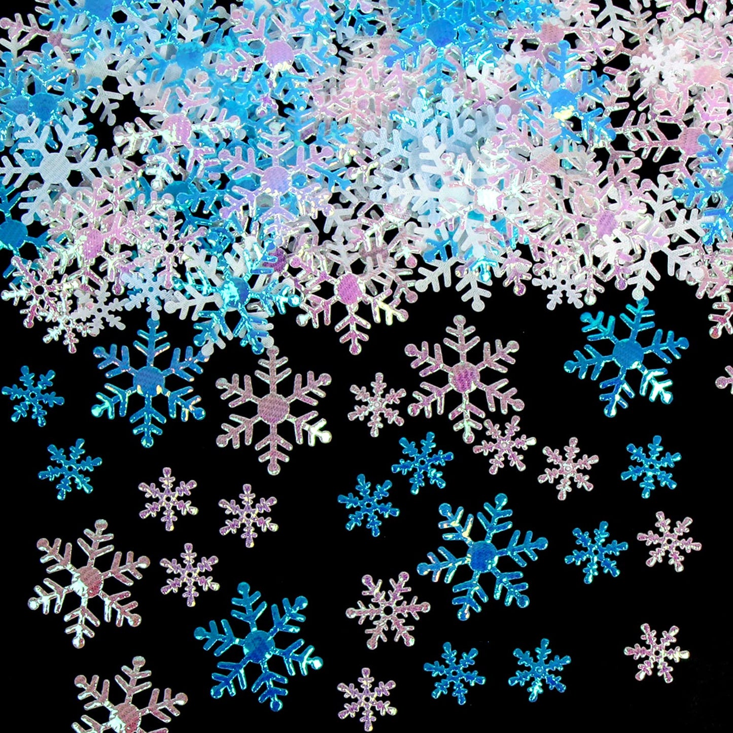 FOIMAS 1600pcs Christmas Snowflake Confetti,Iridescent Snowflake Table Scatter Glitter for Winter Wonderland Party Home Decoration,White & Blue