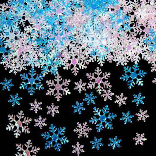 FOIMAS 1600pcs Christmas Snowflake Confetti,Iridescent Snowflake Table Scatter Glitter for Winter Wonderland Party Home Decoration,White & Blue