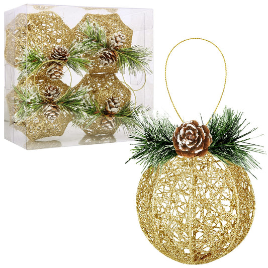 Christmas Ball Ornaments, 4pc Set Gold Pinecone Rattan Thread String Christmas Tree Ornament Xmas Trees Wedding Party Decorations