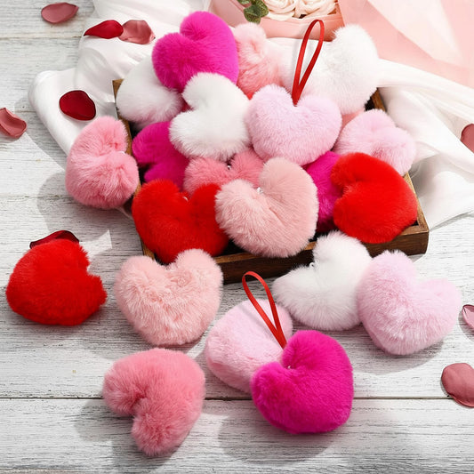Seenelling 24 Pcs Mothers Day Ornaments for Tree Furry Heart Mother Day Decorations DIY Fuzzy Fluffy Crafts Gift for Home Mothers Party Decor(Multi Color)