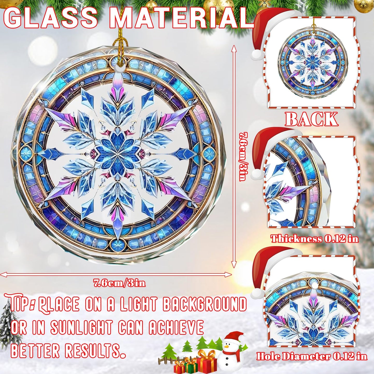 Stained Glass Snowflake Ornament, Snowflake Christmas Tree Ornaments, Gift Exchange Idea