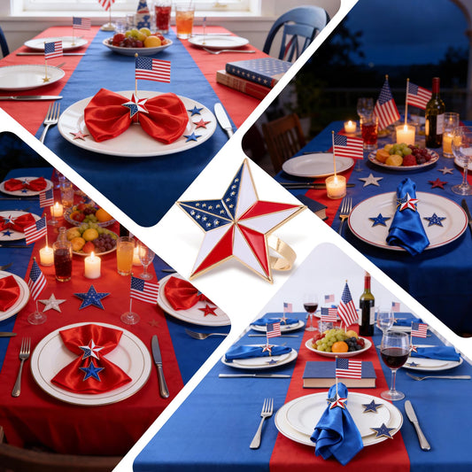 APTWOW 4th of July Patriotic Napkin Rings Set of 6, Gold Star Napkin Holder for 250th Anniversary Independence Day Napkin Ring America Napkin Ring for Dining Table Decor
