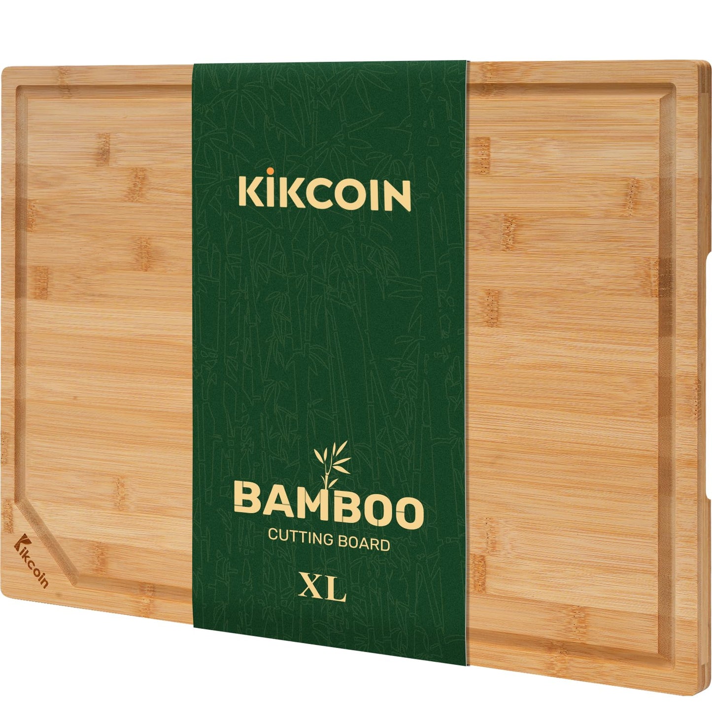 Kikcoin 17”×11” Bamboo Cutting Boards for Kitchen, Healthy Wooden Cutting Boards for Kitchen, Charcuterie, Vegetables, Cheese, Extra Large Chopping Boards with Deep Juice Groove and Handle, Natural