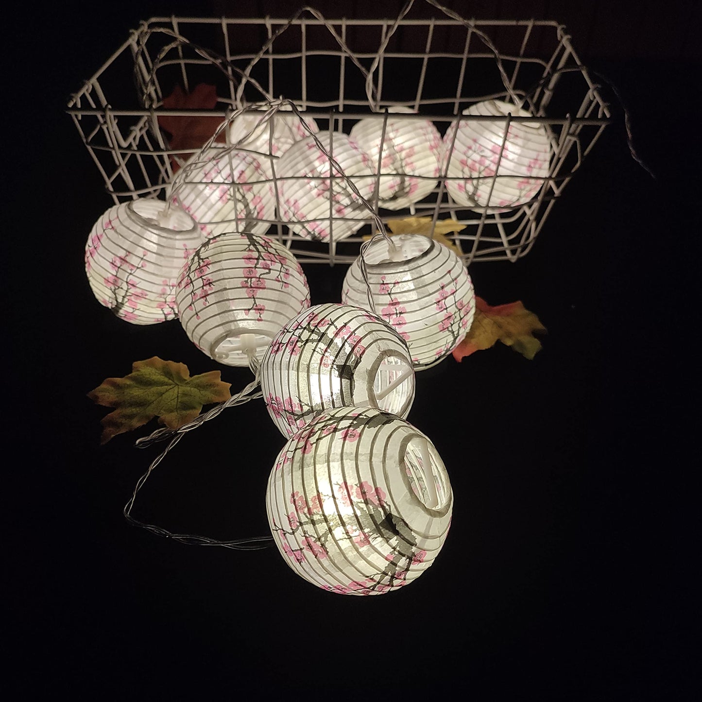 JYWJ Sakura (Cherry) Flowers White Color Chinese/Japanese Small Paper Lantern/Lamp 3" Diameter LED String Light Length 78.7" 2-AA Battery Powered & USB Charger Gift for Kids (Pink)
