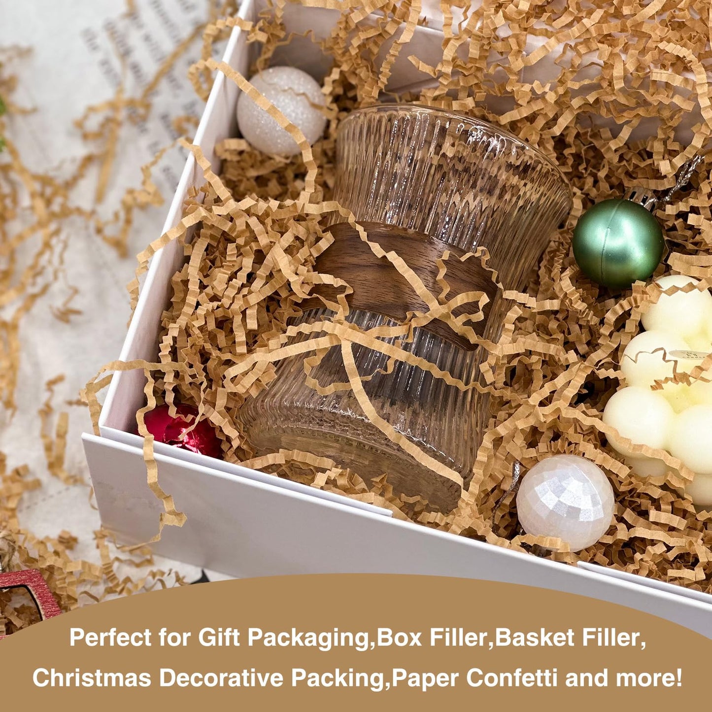 Corlcol 2LB Crinkle Cut Paper Shred Filler for Bag Gift Box Basket Confetti Paper Shreded Stuffing Decoration for Christmas Day Holiday Party(Kraft)