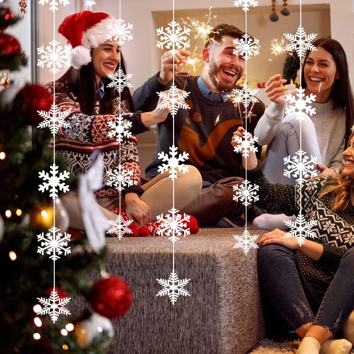 TUPARKA 12 Strings Snowflake Hanging Decorations Frozen Birthday Party Supplies Winter Wonderland Party Decorations White Christmas Snowflake Decorations Snowflake Garland Hanging Decorations