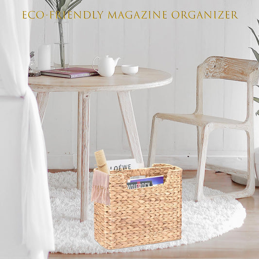 Magazines Holder - Wicker Magazine Rack, Handwoven Magazine Holders for Bathroom, Magazine Organizer for Books, Newspaper, Water Hyacinth Magazine Basket, 14.2 x 11.4 x 6.7 inch