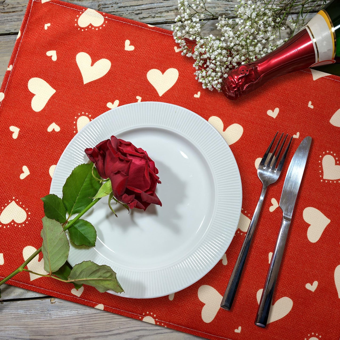 SmoothNovelty 12 Pcs Easter Rabbit Placemat St. Patrick's Day Shamrock Clover Placemats Red Heart Place Mat 18 x 12 Inch Burlap Washable Table Mats for Kitchen Dining Wedding Party(Fresh)