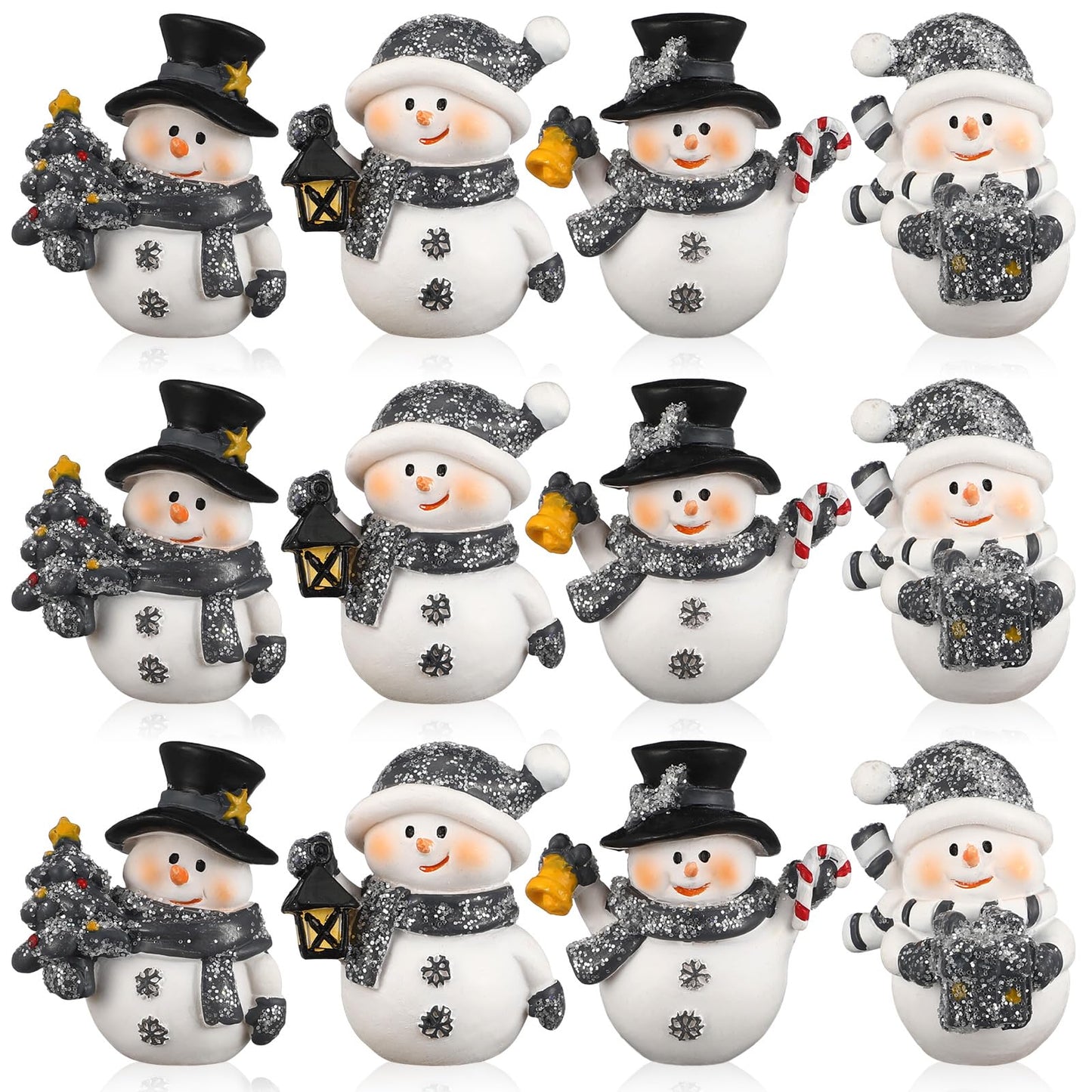 Honoson 12 Pcs Christmas Cute Snowman Figurines Winter Miniature Glittered Figurines Resin Micro Landscapes Winter Snow Decoration for Christmas Birthday Home Decorations Gift(Cute Snowman)