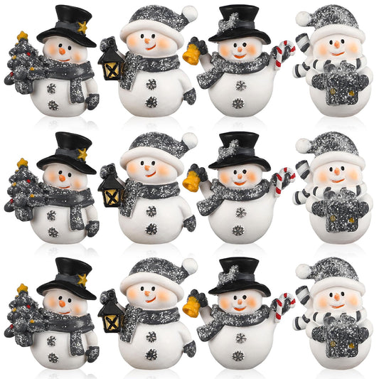 Honoson 12 Pcs Christmas Cute Snowman Figurines Winter Miniature Glittered Figurines Resin Micro Landscapes Winter Snow Decoration for Christmas Birthday Home Decorations Gift(Cute Snowman)