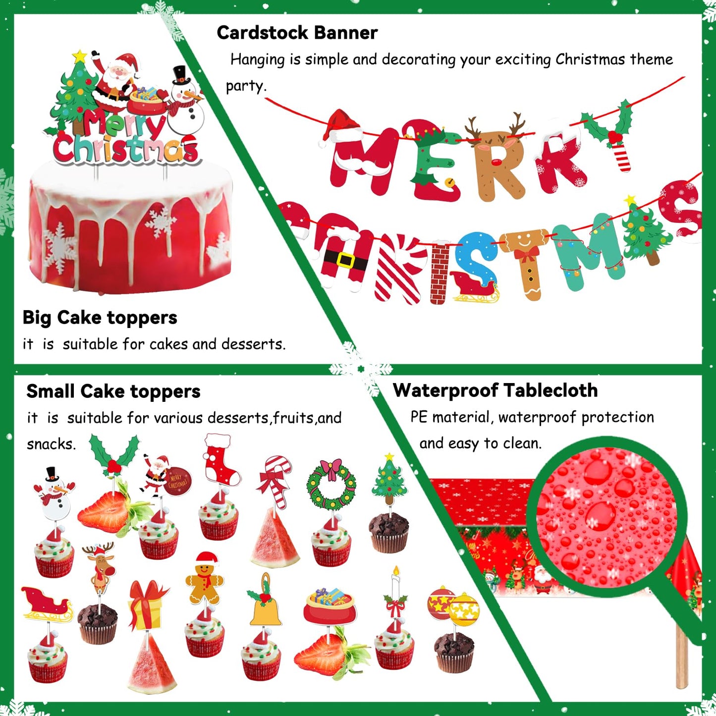 Sekeline Christmas Dinnerware Set Santa Claus Party Supplies Includes Plates Napkins Cups Knives Spoons Forks Tablecloth Balloons Banner Cupcake Toppers for Merry Christmas Party 156 Pieces
