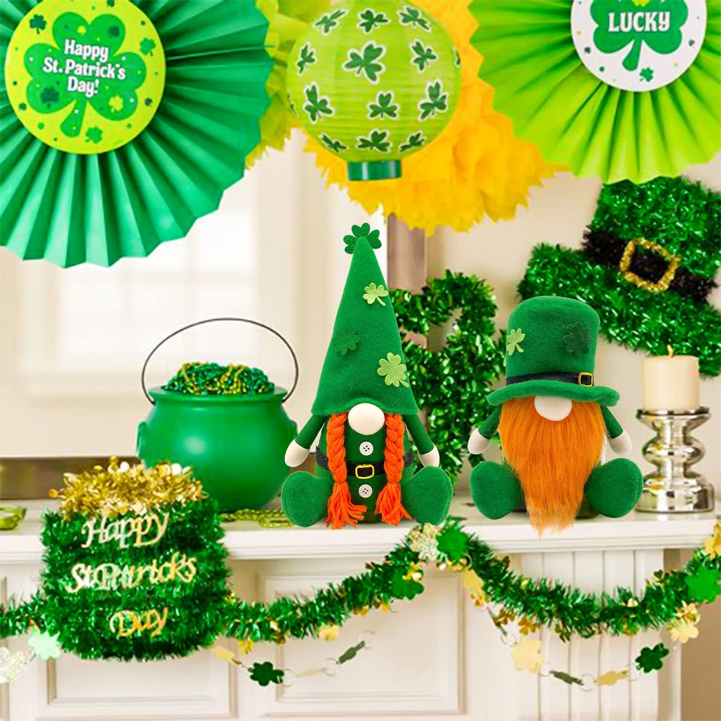St Patricks Day Decorations - St Patricks Day Decor - Leprechaun Stuffy Doll, St Patrick's Day Plush Shamrock Gnomes Decorations for Home, Office - St. Patricks Day Table Centerpiece - Irish Gifts