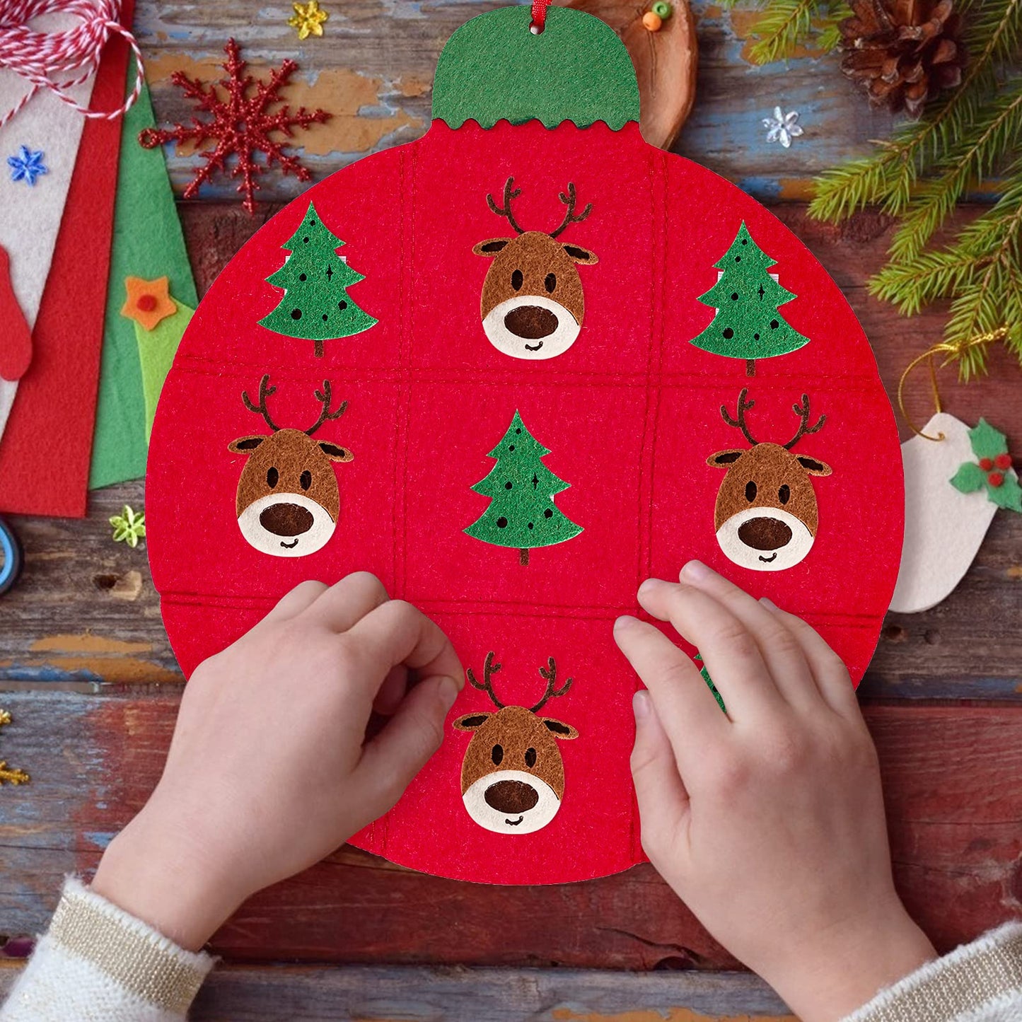 Max Fun DIY Felt Christmas Tree for Toddlers with 49 Christmas Ornaments + Tic-Tac-Toe Games for Kids Wall Hanging Christmas Decorations Felt Craft Kits for Xmas Party Favors