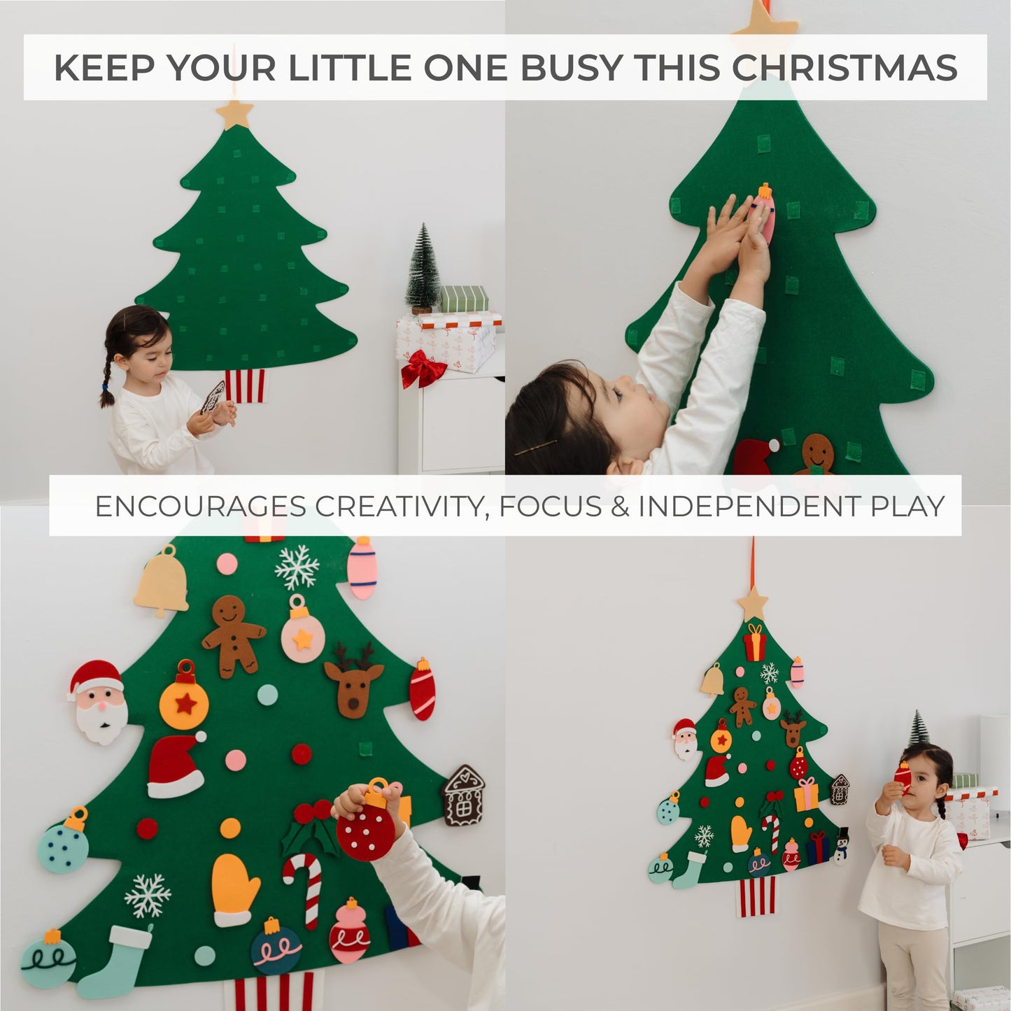 Beautiful Felt Christmas Tree for Kids - Fun & Safe Christmas Decoration Activity with Detachable Ornaments for Hours of Play - Keeps Toddlers Entertained for Hours During The Holiday Season