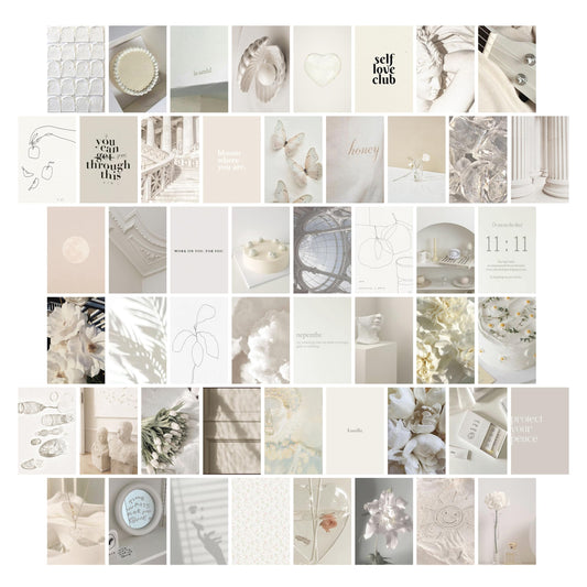 TwoDays Vanilla Girl Aesthetic Room Decor, Clean Girl Aesthetic Wall Collage Kit Pictures for Dorm, Neutral Posters, Cream Wall Art Prints for Bedroom.(Set of 50, 4" × 6")
