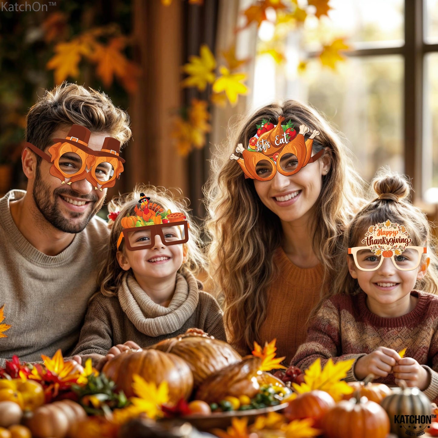 KatchOn, Happy Thanksgiving Glasses - Pack of 12 | Fall Thanksgiving Party Favors for Thanksgiving Party Decorations | Turkey Glasses, Thanksgiving Photo Booth Props | Thanksgiving Decorations