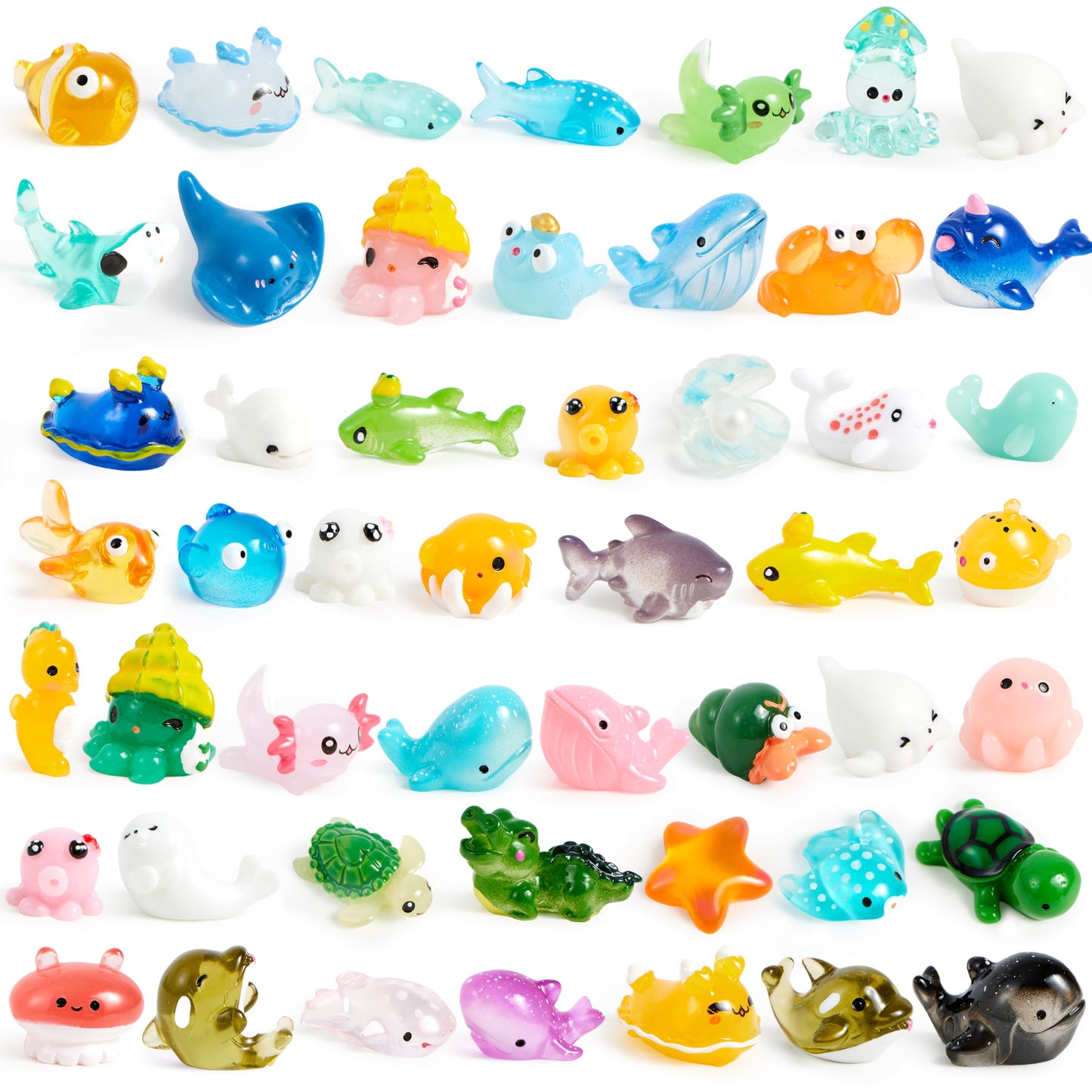 JOYIN 50 Pcs Mini Ocean Resin Animals Figures, Mini Sea Animals Figurines for Aquarium Ornaments Decorations, Cute Garden Accessories, Birthday School Slime Charms for Crafts, DIY Miniature Scenes
